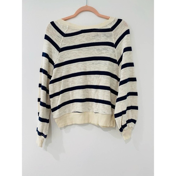Women's Small Striped Sweater Altar'd State Navy Blue Cream Fall Oversize - Picture 3 of 6